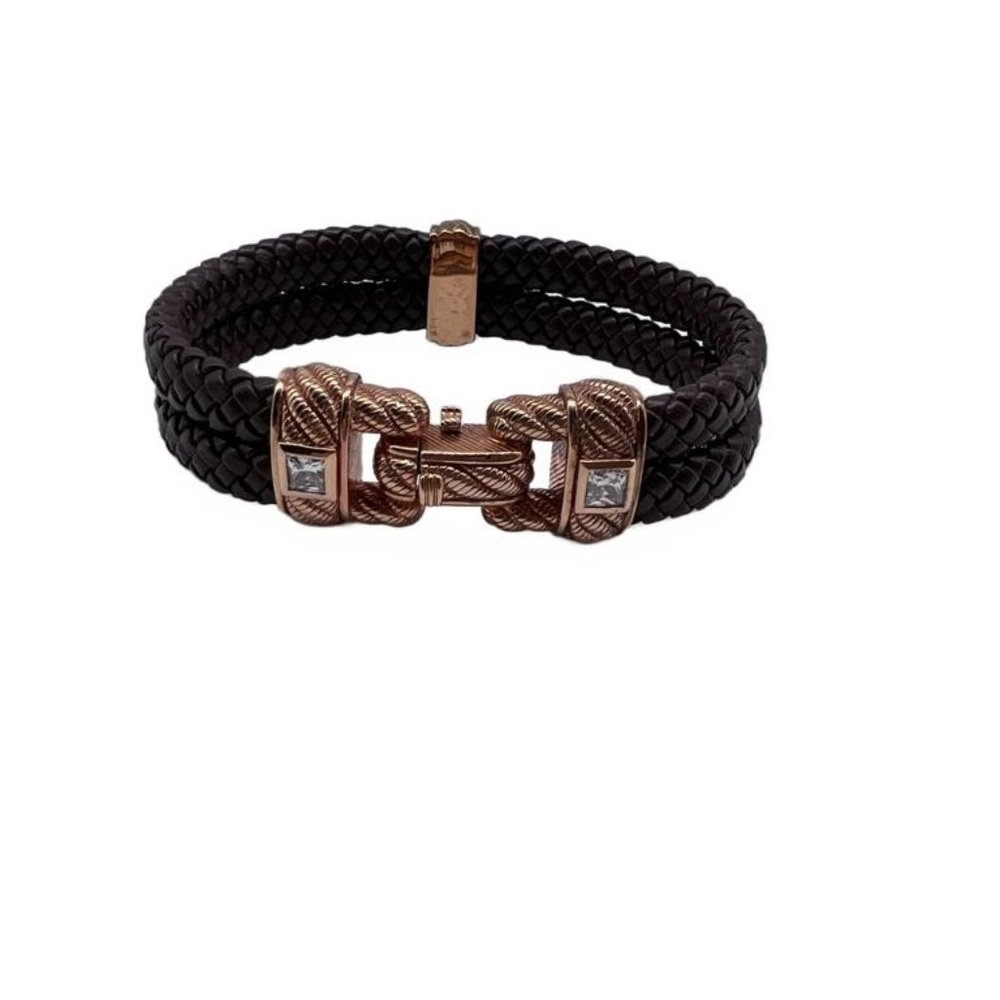 JUDITH RIPKA Rose Gold Sterling Brown Leather Bracelet